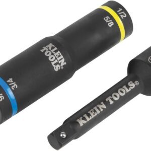 Klein Tools 66009 - Enchufe cuádruple 4 en 1 con clasificación de impactos, unidad de 3/8 pulgadas, enchufes profundos codificados por colores de 12 puntos con 4 tamaños hexagonales y adaptador