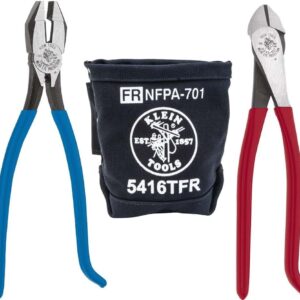 Klein Tools 80081 - Kit de alicates, fabricado en Estados Unidos, juego con alicates de corte diagonal, cortadores laterales resistentes y bolsa de herramientas de lona resistente al fuego, 3 piezas