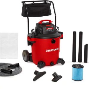 CRAFTSMAN CMXEVBE17656 - Vaca Seca húmeda con Carro de 6.5 galones de 6.5 Picos, Resistente al aspiradora para Tienda húmeda y Seca con Filtro de Polvo Fino, Bolsa para Polvo, Manguera y Accesorios