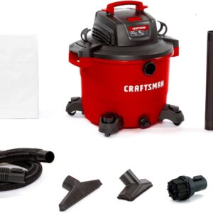 CRAFTSMAN CMXEVBE18695 16 galones 6.5 Pico HP aspiradora húmeda Seca, Resistente al aspiradora húmedo y seco con Filtro, silenciador/difusor, Bolsa para Polvo, Manguera y Accesorios para proyectos y