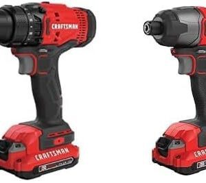 CRAFTSMAN - V20* Kit de taladro/desarmador inalámbrico (CMCD700C1) + CRAFTSMAN driver de impacto máximo de 20 V, 1/4 pulgadas, 2.800 RPM, luz de trabajo LED, batería y cargador incluidos (CMCF800C1)