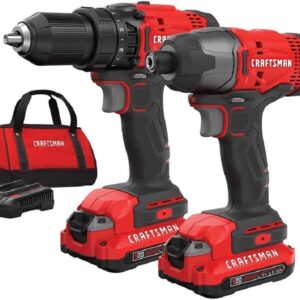 CRAFTSMAN Kit Taladro Inalámbrico y Atornillador de Impacto, 20V, Incluye 2 Baterías y Bolsa de Herramientas, CMCK200C2