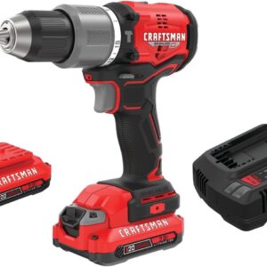 CRAFTSMAN V20 Kit de taladro de martillo inalámbrico de 1/2 pulgadas, 2 baterías y cargador incluido (CMCD732D2)