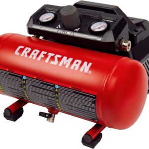 Craftsman Compresor de aire, 1.5 galones 3/4 HP presión máxima 135 PSI, 1.5 CFM a 90 psi y 2.2 CFM a 40 psi, compresor portátil de acero inoxidable sin aceite sin mantenimiento, CMXECXA0200141A