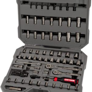 CRAFTSMAN OVERDRIVE - Juego de herramientas mecánicas cromadas de bronce de 99 piezas, estándar SAE/juego de llaves métricas, con estuche rígido (CMMT99099)