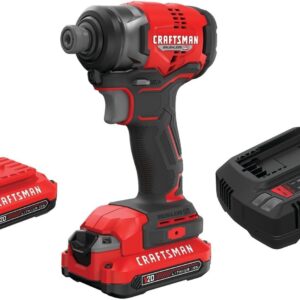CRAFTSMAN V20 driver de impacto inalámbrico, 1/4 pulgadas, batería y cargador incluido (CMCF813C2)