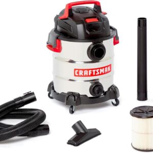 Craftsman CMXEVBE17155 - Vacador de Acero Inoxidable de 6.0 Pico HP de 10 galones, aspiradora portátil para Tienda húmeda y Seca con Filtro, Manguera y Accesorios para Uso doméstico y cochera