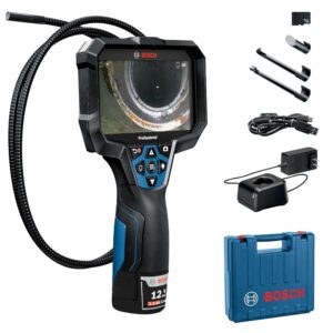 Bosch GIC5-27C Cámara de inspección Profesional de boroscopio con luz LED Ajustable, cámara endoscopio extraíble de 12 pies, Flecha indicadora Arriba, Incluye batería Recargable de 12 V, Estuche de