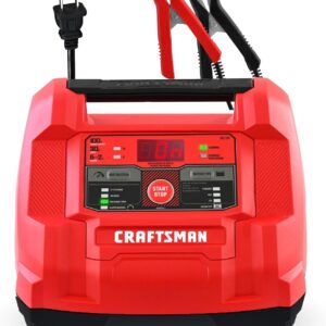 CRAFTSMAN Cargador y mantenedor de batería automotriz 6 en 1 completamente automático con arranque de motor de 100 A y batería integrada, probador de alternador y desulfador CMXCESM253, 6 voltios y 12
