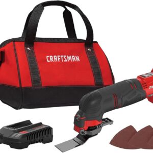 CRAFTSMAN V20 Kit de herramientas oscilantes inalámbricas multiherramienta con cuchillas, papel de arena, batería y cargador incluidos (CMCE501D1)