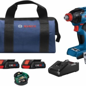 BOSCH GDX18V-1860CB25 18V listo para conectar dos en uno 1/4 pulgadas. y 1/2 pulgadas. Kit de llave y llave de impacto con (2) baterías de alimentación avanzadas CORE18V® de 4 Ah y (1) módulo de