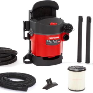 Craftsman CMXEVBE17925 5 galones 5.0 Pico HP aspiradora húmeda Seca, portátil y de Pared con Filtro, 2 mangueras y Accesorios para Limpieza de cochera y automotriz