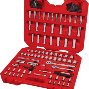 CRAFTSMAN - Juego de herramientas mecánicas de 105 piezas, estándar (SAE) y métrico con caja, kit de herramientas de coche de 1/4 y 3/8 pulgadas (CMMT12123)