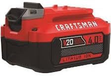 Craftsman 20-Volt Max 4-Amp-Hours Rechargeable Lithium Ion Cordless Power Equipment Battery
