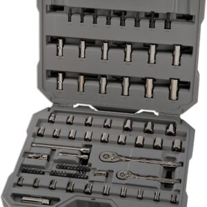 CRAFTSMAN OVERDRIVE - Juego de herramientas mecánicas cromadas de bronce de 80 piezas, estándar SAE/juego de llaves métricas, con estuche rígido (CMMT99080L)