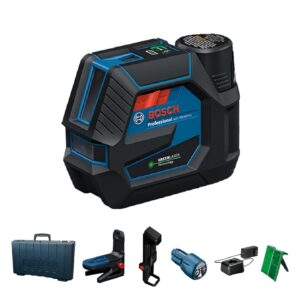 BOSCH GCL165-82CGL Láser de línea cruzada de haz verde conectado máximo de 12 V con puntos de plomera, Bluetooth, durabilidad IP65, alcance de 125 pies, tecnología VisiMax, incluye batería y cargador