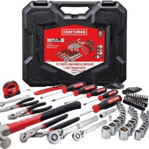 CRAFTSMAN - Kit de herramientas de 102 piezas para el hogar y el coche, juego de herramientas de mano duraderas con juego de llaves SAE y métricas, destornilladores, llave, martillo, alicates