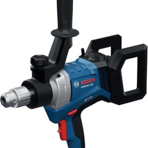 BOSCH GRW18V-120N Mezclador de lodo sin escobillas de 18 V - ½ pulgada Mandril, 650 RPM, velocidad variable, arranque suave, control retroceso, mango ergonómico para morteros pesados, epoxi y pinturas