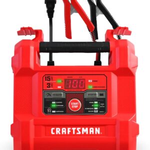 Craftsman Cargador y mantenedor de batería, CMXCESM162, 4 en 1, Completamente automático, probador de batería, 15 amperios, 6 voltios, 12 voltios, para automóviles, SUV, Camiones y baterías Marinas
