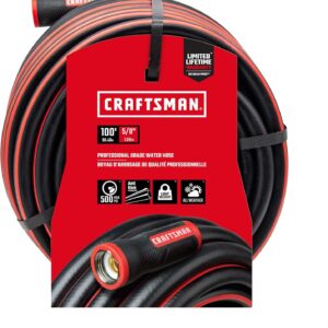 Craftsman Manguera de jardín negra de grado profesional, resistente, 100 pies x 5/8 pulgadas