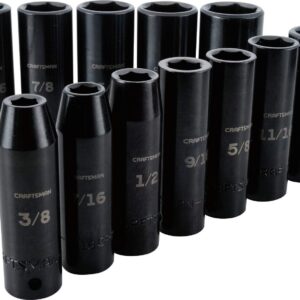 CRAFTSMAN - Juego de llaves de impacto profundo, SAE, unidad de 1/2 pulgada, 6 puntos, 12 piezas (CMMT15886)
