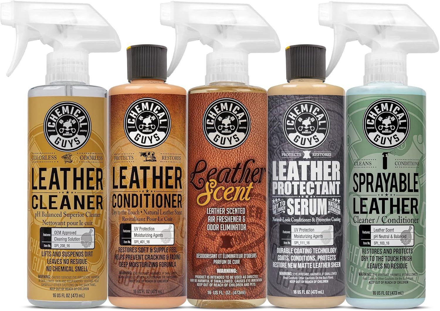 Chemical Guys Kit Leather Lovers para Interiores de Cuero de Coches, Muebles, Ropa, Zapatos, Zapatillas (Funciona en Cuero Natural, Sintético, Pluma, Piel de imitación y Más) (5 Artículos), 473 ml 1 Chemical Guys Kit Leather Lovers para Interiores de Cuero de Coches, Muebles, Ropa, Zapatos, Zapatillas (Funciona en Cuero Natural, Sintético, Pluma, Piel de imitación y Más) (5 Artículos), 473 ml