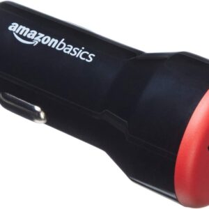 Gamazone Basics - Adaptador de cargador de coche USB de doble puerto para dispositivos Apple y Android, 4.8 amperios, 24 W, negro y rojo