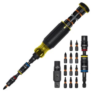Klein Tools 32517HD KNECT Destornillador/destornillador híbrido con clasificación de impacto 17 en 1, magnético, zócalo abatible, 11 bits, 3 destornilladores de tuercas, soporte para brocas, adaptador