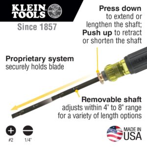 Klein Tools 32751 | Desarmador ajustable de punta Phillips y plana 1/4″ | Longitud personalizable de 4″ a 8″ | Función 2 en 1 | Herramientas | Desarmadores | Barra extraíble | Color negro