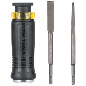 Klein Tools 32753SD SDS Desarmador de demolición, puntas de cincel plano y de bala, uso con rotomartillo y barras de palanca de mano, 3 piezas