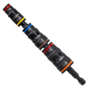 Klein Tools 32933 Klein Tools 32933 – Juego de llaves de impacto SAE 7 en 1, 3 enchufes giratorios con 6 tamaños de destornillador hexagonal y soporte de brocas de 1/4 pulgadas, eje de 5 pulgadas