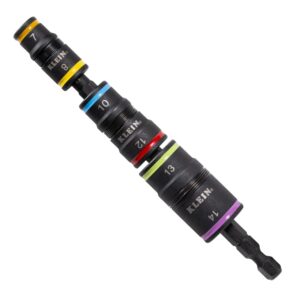 Klein Tools 32933M – Juego de llaves de impacto métrico 6 en 1, 3 enchufes giratorios con tamaños de tuerca de 7, 8, 10, 12, 13 y 14 mm, eje de 5 pulgadas