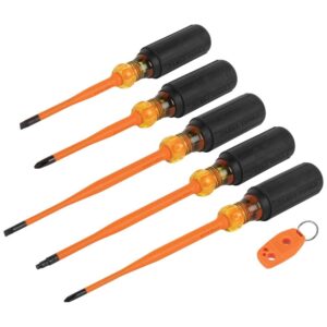 Klein Tools 33736INS – Juego de destornilladores aislados, fabricado en Estados Unidos, destornillador de punta delgada de 1000 V con Phillips, gabinete y puntas cuadradas y un magnetizador, 6 piezas