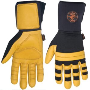 Klein Tools 40084 Guantes de Liniero Extra grande, fabricados de cuero, neopreno y spandex.