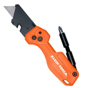 Klein Tools 44304 | Navaja Plegable FLICKBLADE con Desarmador Integrado | Hoja de Acero Inoxidable | Apertura Rápida | Herramienta Multiusos Compacta | Color Negro