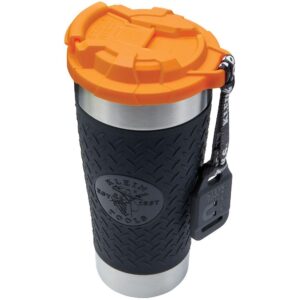 Klein Tools 55580 Vaso de acero inoxidable con tapa abatible, aislado de 597 ml, taza de vacío de doble pared Tradesman’s con funda antideslizante