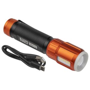 KLEIN TOOLS 56412 | Linterna LED recargable con luz de trabajo| 500 lúmenes y batería de larga duración| Base magnética y resistente al agua| Linterna LED alta potencia| Lámpara de mano | USB incluido