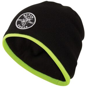 Klein Tools 60391 – Gorro de Punto, Forro Polar térmico, Resistente al Viento, se Adapta Debajo de Cascos, Color Negro con Ribete de Banda Amarilla de Alta Visibilidad