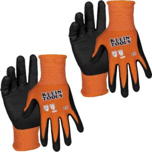 Klein Tools 60581 | Guantes de trabajo nivel de corte A1 resistentes a la abrasión | Agarre superior en cualquier condición | Herramientas | Talla G | 2 pares | Compatibles con pantallas táctiles