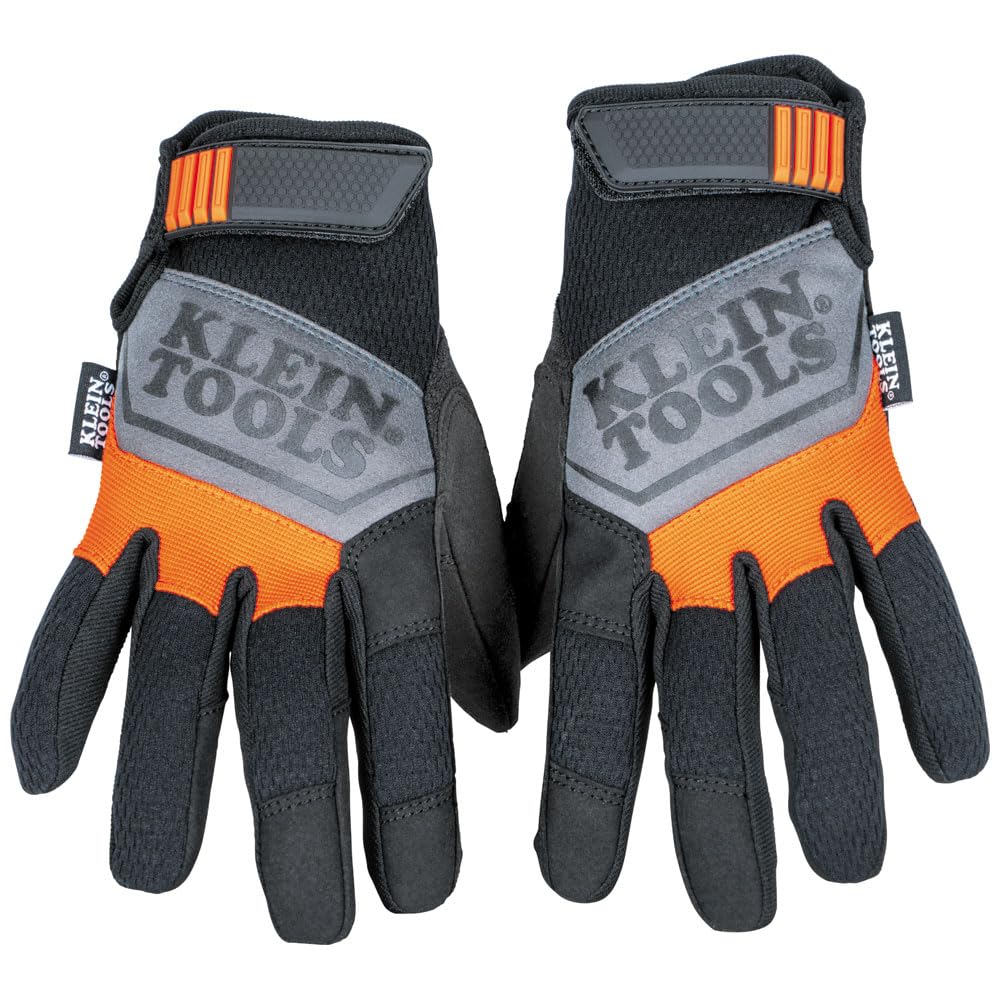 Klein Tools 60597 Work Gloves, General Purpose Gloves, Comfortable Suede Palm, Touchscreen Capable, Hook and Loop Closure 1 Klein Tools 60597 Work Gloves, General Purpose Gloves, Comfortable Suede Palm, Touchscreen Capable, Hook and Loop Closure