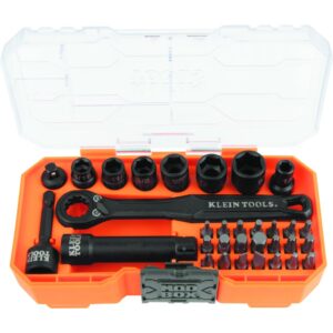 Klein Tools 65300 KNECT Juego de 32 piezas de enchufe de paso a través, SAE Impact Socket Set con funda MODbox, unidad de 1/4 pulgadas, enchufes, brocas y accesorios