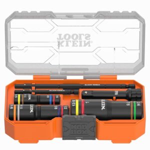 Klein Tools 653QS KNECT – Enchufe cuádruple, 12 tamaños en 3 enchufes, 4 en 1 con código de color SAE con clasificación de impacto, resistente, unidad de 1/4 y 3/8 pulgadas, eje de 3-1/2 y 6-1/2
