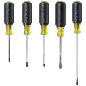 Klein Tools 80031 Juego de destornilladores, fabricado en Estados Unidos, kit de 5 piezas incluye 2 ranurados, 2 Phillips y 1 destornillador de punta cuadrada, agarre cómodo