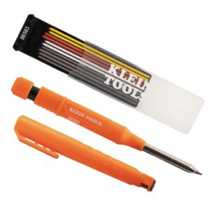 Klein Tools 80189 Skribes – Lápiz mecánico de carpintero de 2,8 mm con sacapuntas integradas y 10 unidades de cables de colores surtidos, para marcar agujeros profundos para carpintería y construcción