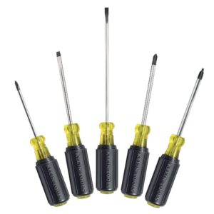 Klein Tools 85445 Juego de destornilladores, fabricado en Estados Unidos, ranurado, Phillips y puntas cuadradas, agarre de cojín antideslizante, 5 piezas