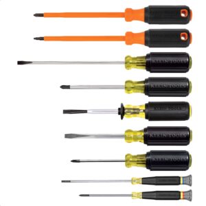 Klein Tools 85850 Juego de herramientas para electricista de 9 piezas con (3) Phillips, (3) controladores ranurados, (1) destornillador de sujeción de tornillos, (2) controladores aislados