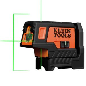 KLEIN TOOLS 93MCLPG Nivel láser autonivelante compacto con punto de plomada, línea cruzada verde brillante, láser clase 2, salida de potencia, montaje magnético