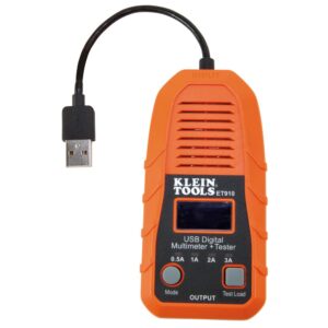 Klein Tools ET910 Medidor de potencia USB y probador, medidor digital USB-A para voltaje, corriente, capacidad, energía, resistencia, corriente máxima