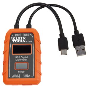 Klein Tools ET920 Medidor de potencia USB, USB-A y USB-C digital para voltaje, corriente, capacidad, energía y resistencia
