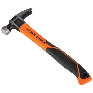 Klein Tools H80816 – Martillo de garra recta con cabeza lisa, 16 onzas, mango de agarre antideslizante de fibra de vidrio que absorbe los golpes con orificio de anclaje, 13 pulgadas